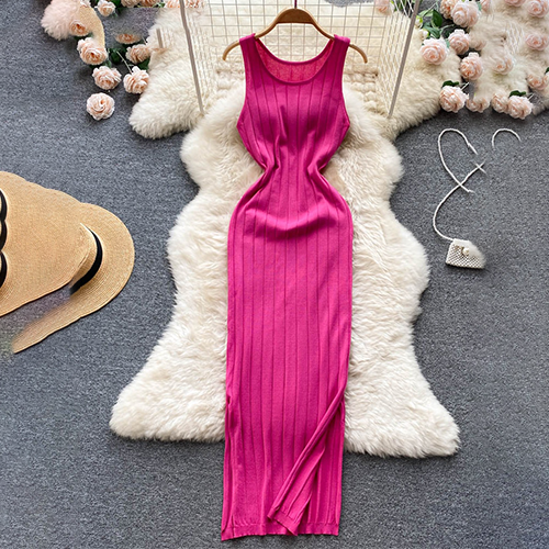 Summer Knit Strap Bodycon Maxi Dress