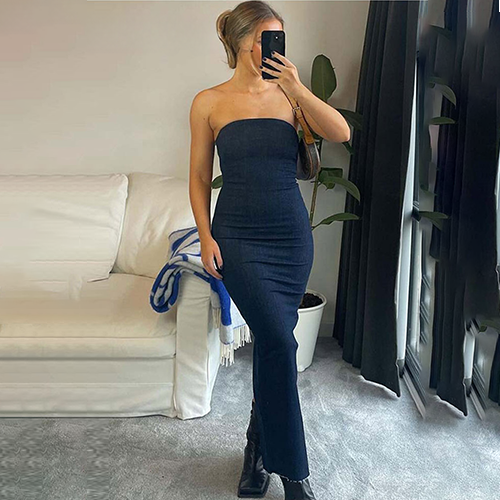 Elegant Denim Maxi Long Dress