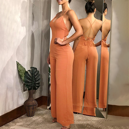 Pure Color Sexy Strappy Suspender Jumpsuit