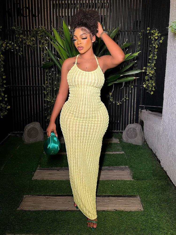Solid Ruched Spaghetti Strap Bandage Maxi Dress