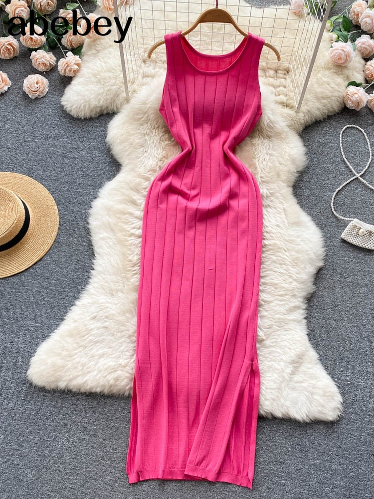 Summer Knit Strap Bodycon Maxi Dress