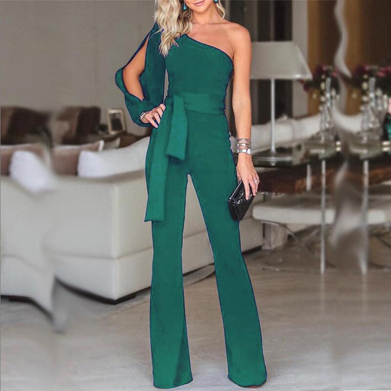 Ladies High Waist Slim One-Shoulder Jumpsuit - AllForU