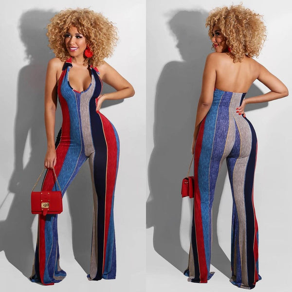 Stand-Alone Slim-Fit Printed Jumpsuit Flared Pants