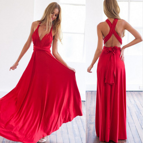 Women Bandage Convertible Boho Maxi Dress - AllForU