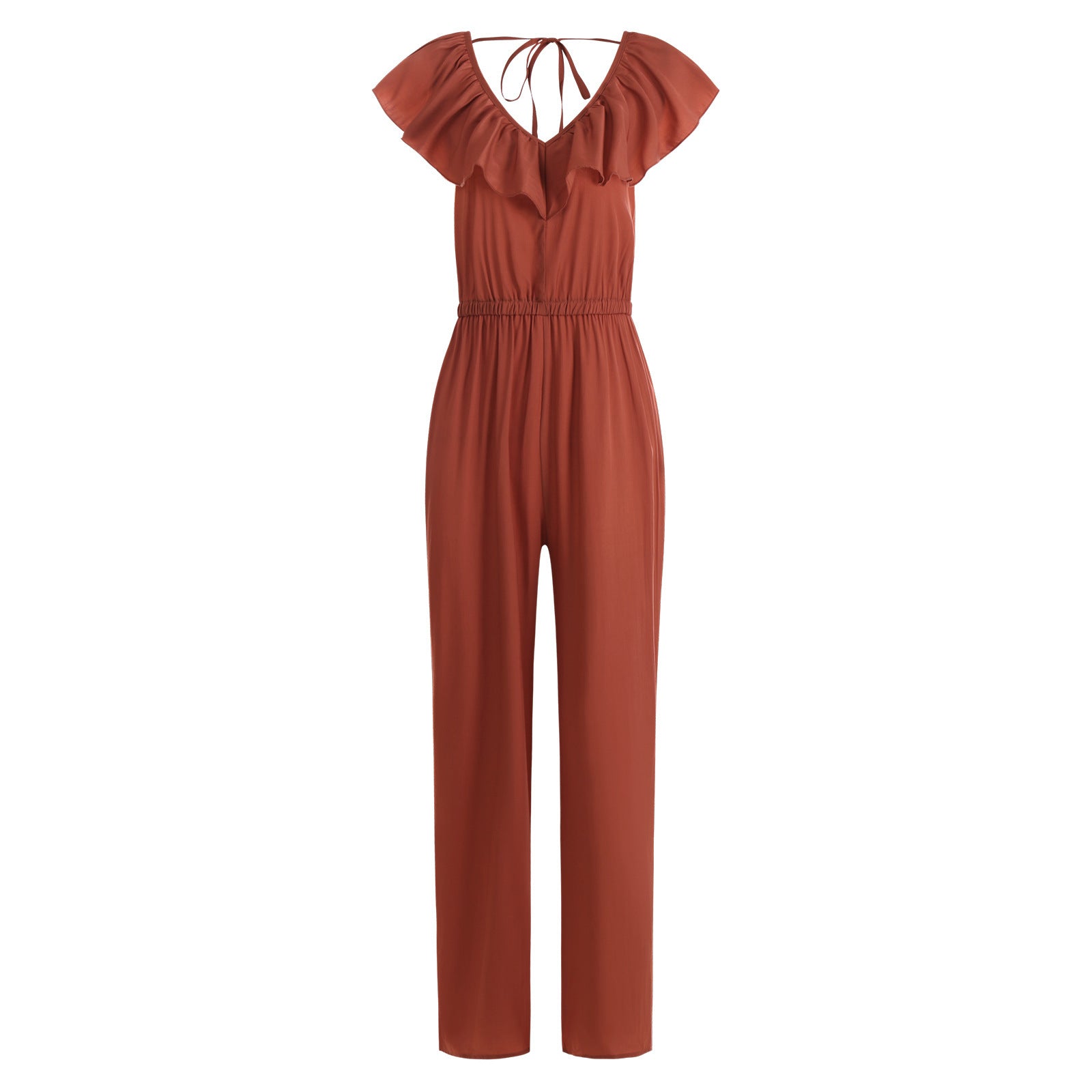 European And American Women's Solid Color Open Back Jumpsuit Summer Off Shoulder Casual Sundress Women Beachwear Jumpsuit Ruffle High Waist Jumpsuits Female Overalls Body Mujer - AllForU